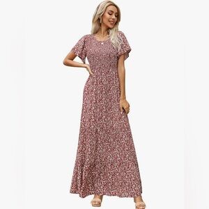 Rust Copper Floral Ditsy Tiered Maxi Dress